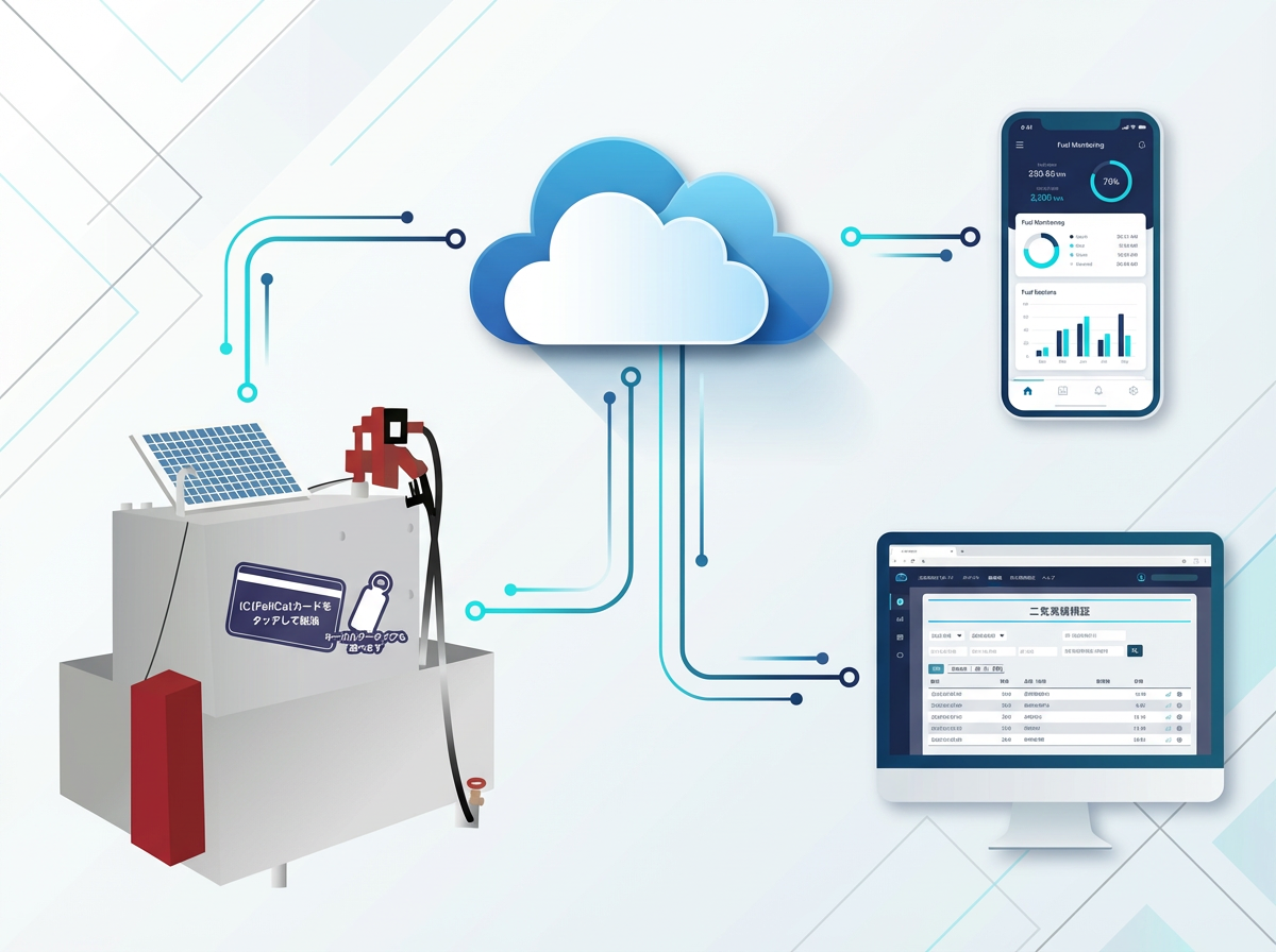 タンク・レベルセンサー・通信機器・クラウド・スマートタッチ・PC/スマホの構成図イメージ